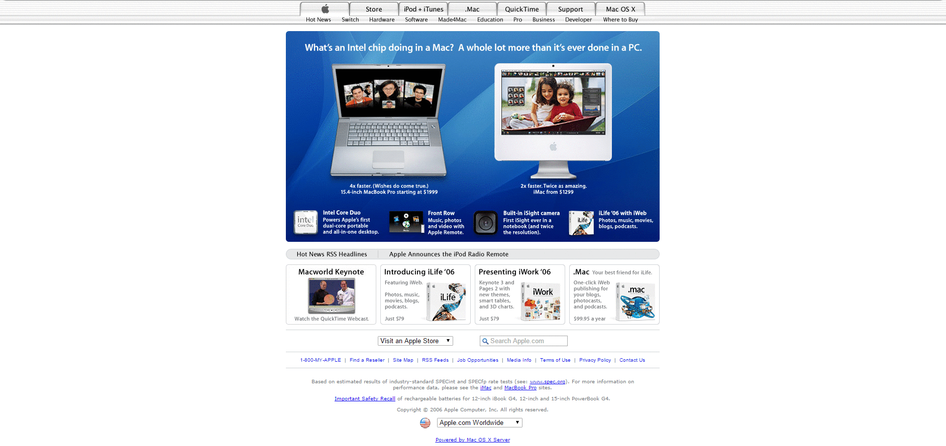 Website Design for apple.com in 2006