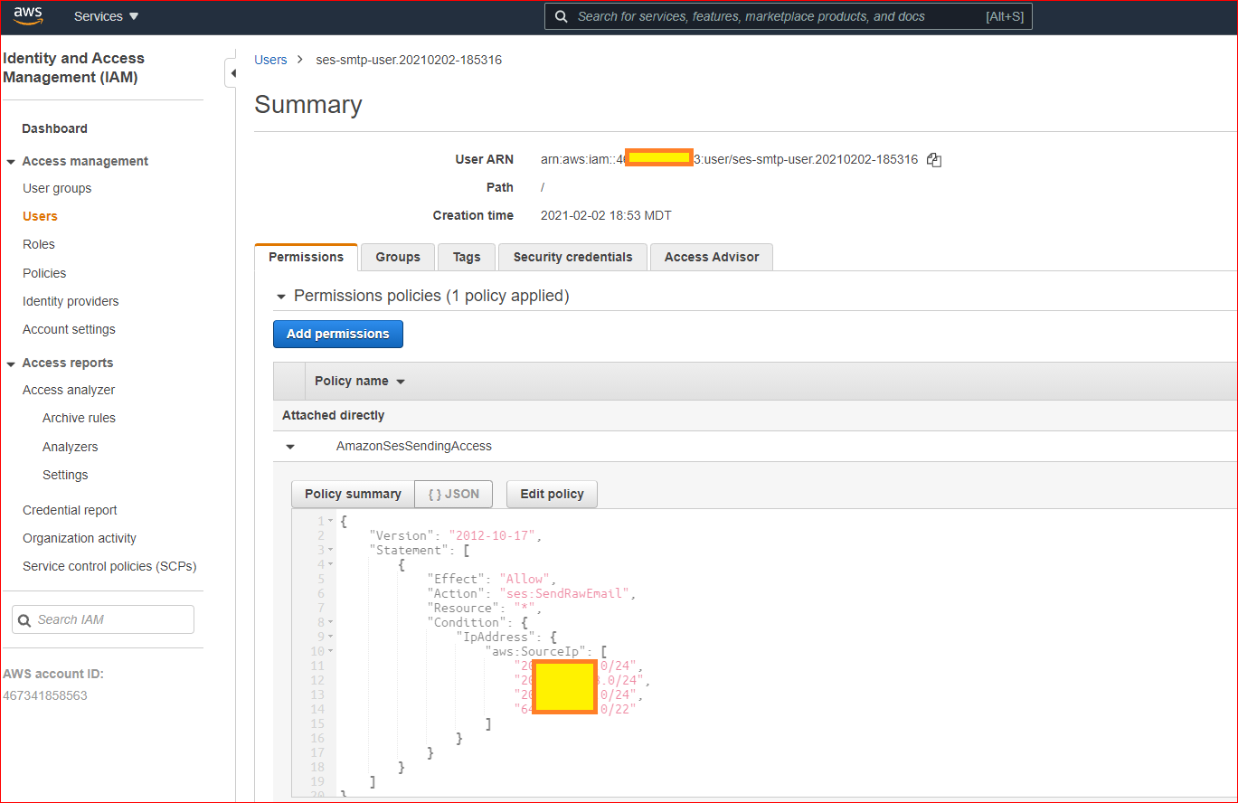 SES IAM - Best practice to Limit IP Address